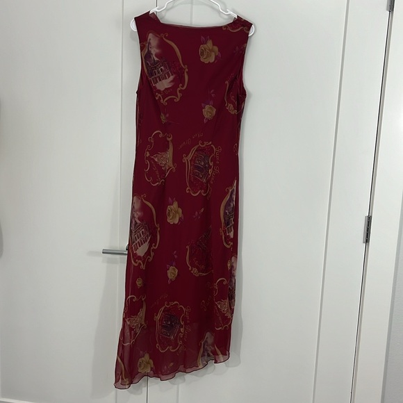 Vintage Y2K Meghan Matthews Size 14 Red Floral Asymmetrical Hem Cowl Maxi Dress - Picture 11 of 12